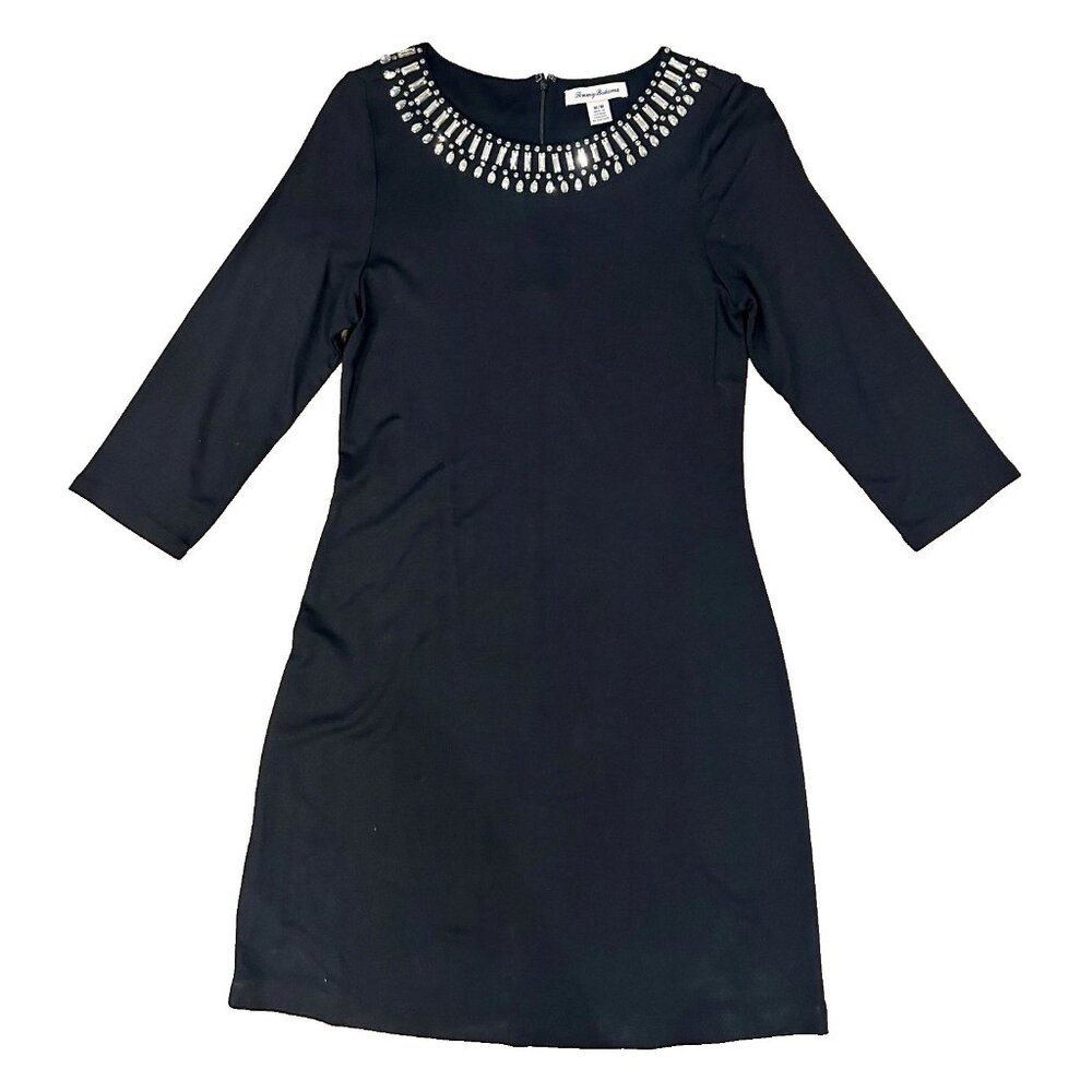 Tommy Bahama Darcy Beaded 3/4 Bracelet Sleeve Ponte Shift Dress Medium Black - Picture 3 of 9